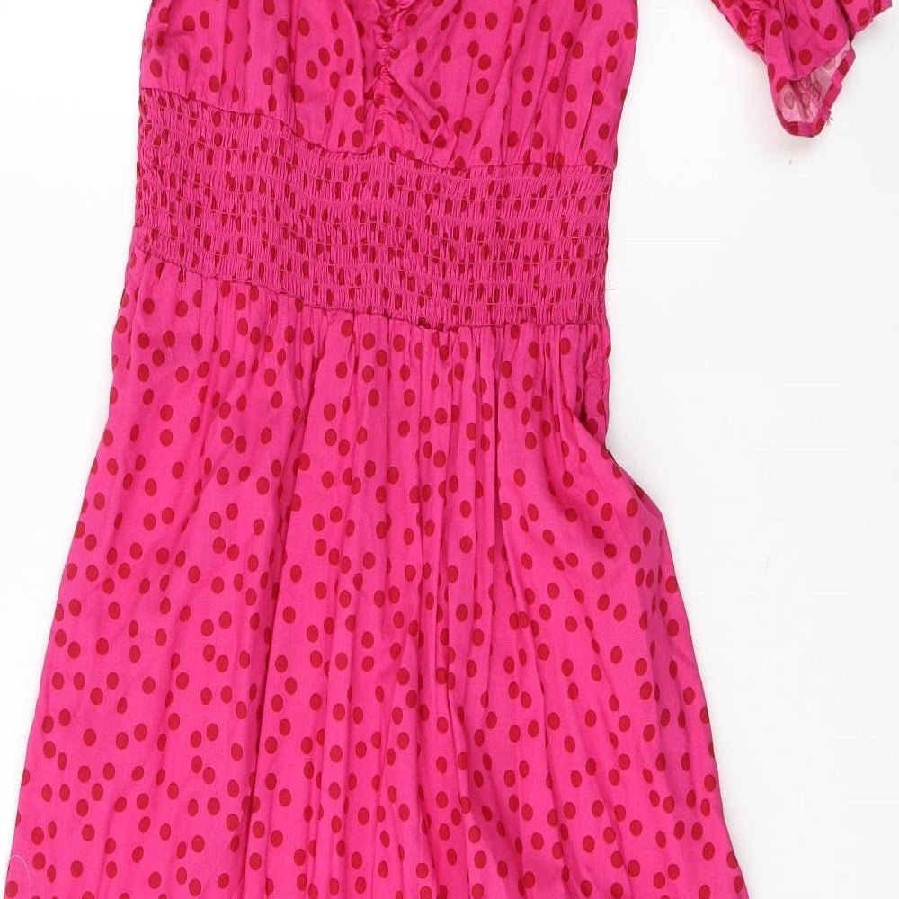 NEXT Womens Orange Polka Dot Viscose Maxi  Size 8  V-Neck Tie