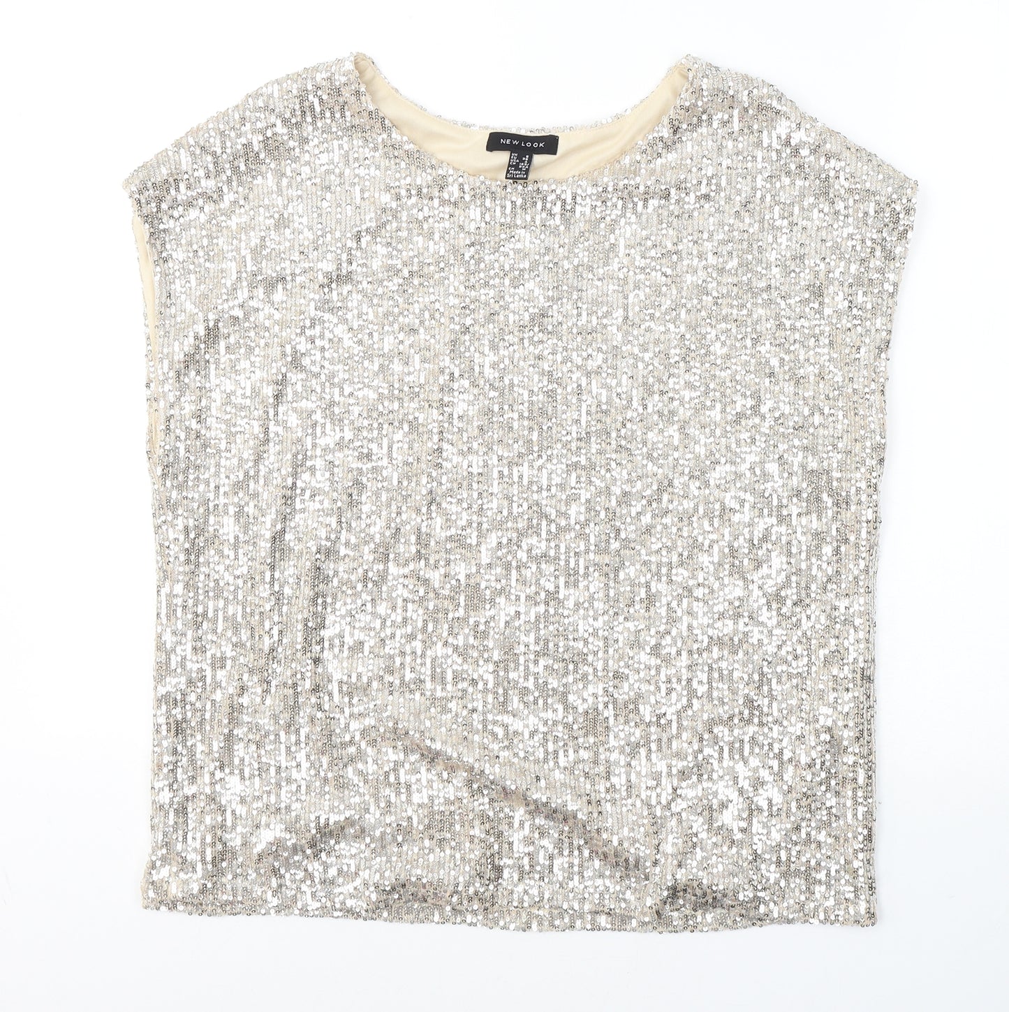 New Look Womens Gold  Polyester Jersey T-Shirt Size 8 Round Neck