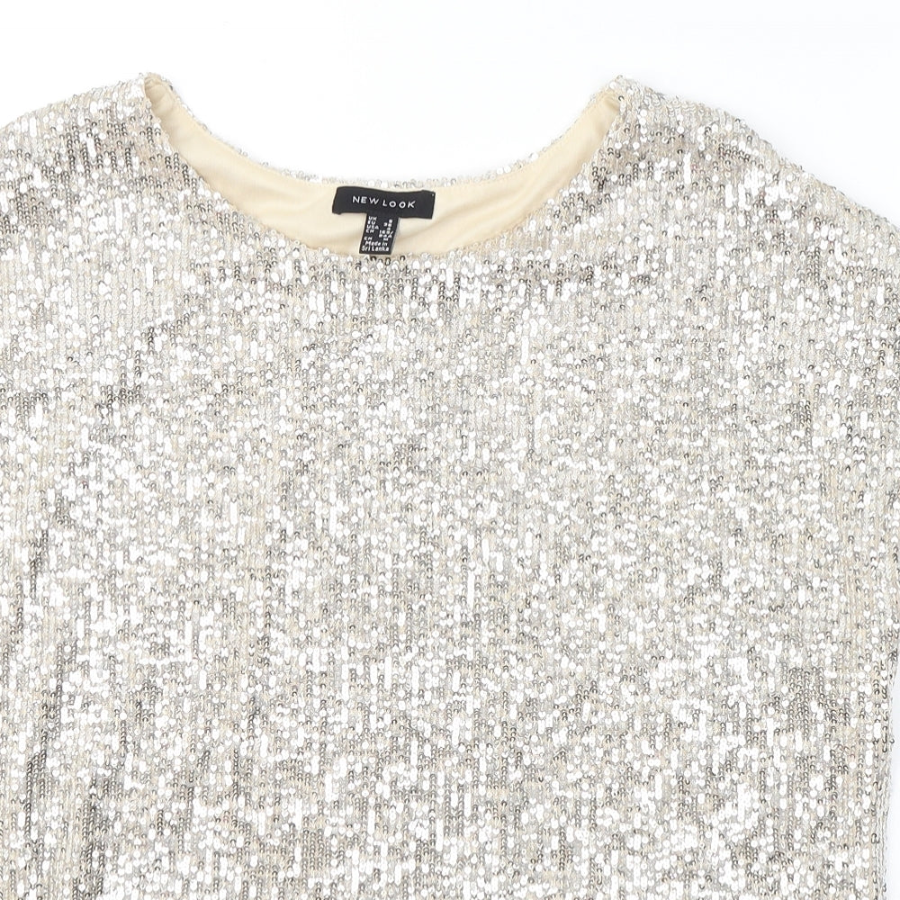 New Look Womens Gold  Polyester Jersey T-Shirt Size 8 Round Neck