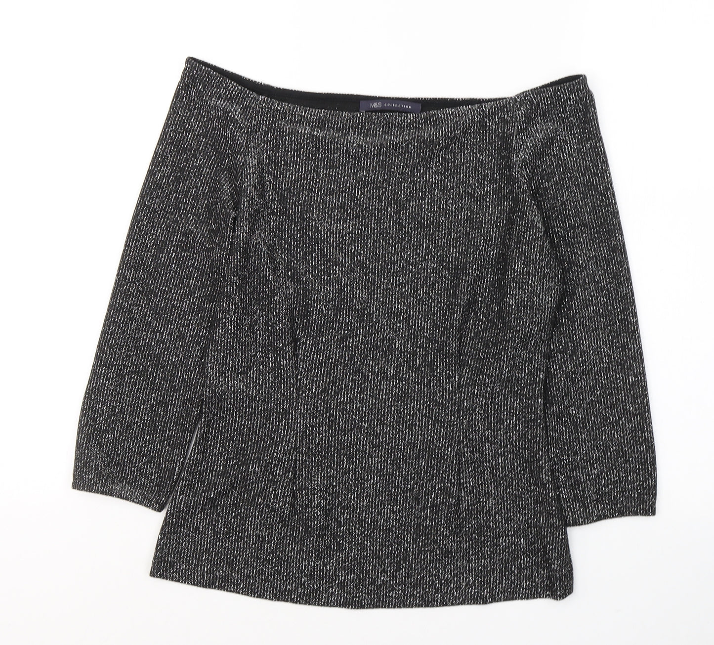 Marks and Spencer Womens Black  Polyester Jersey Blouse Size 8 Boat Neck