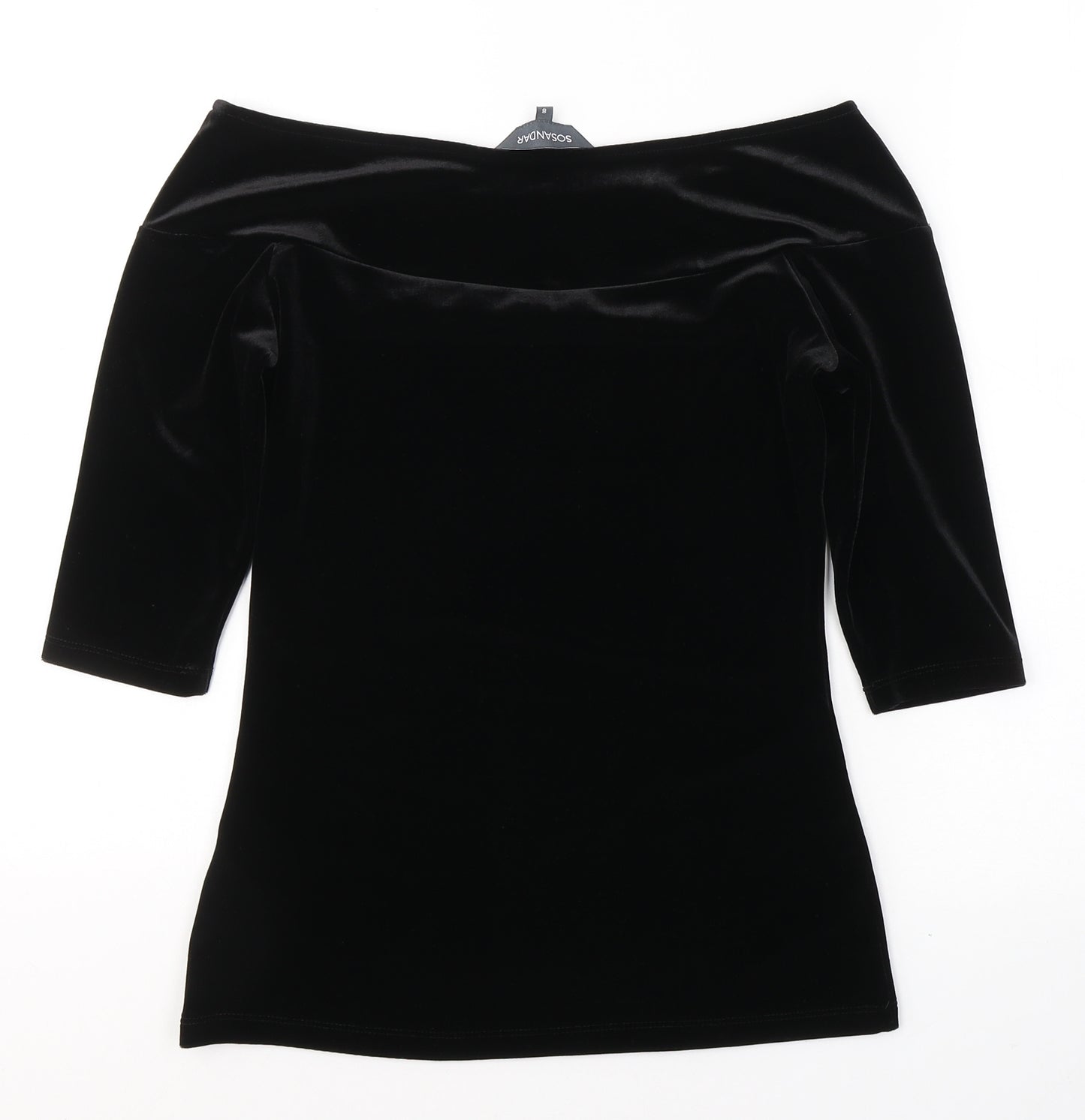 Sosandar Womens Black  Polyester Jersey Blouse Size 8 Boat Neck