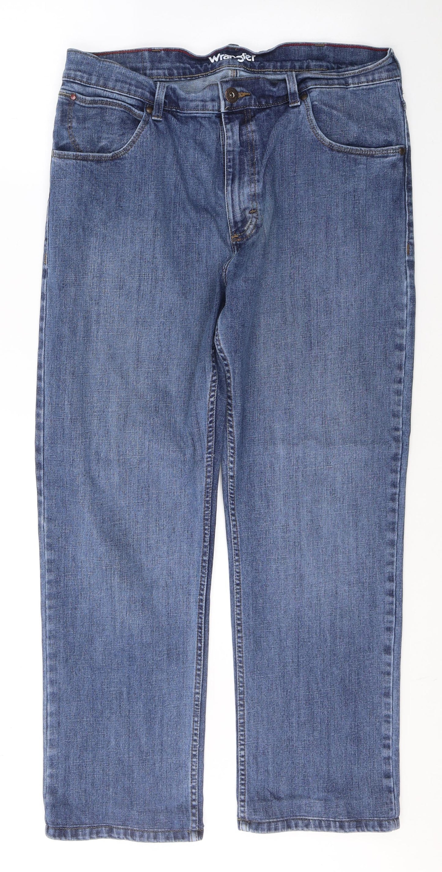 Wrangler Mens Blue  Cotton Straight Jeans Size 36 in L30 in Regular Button