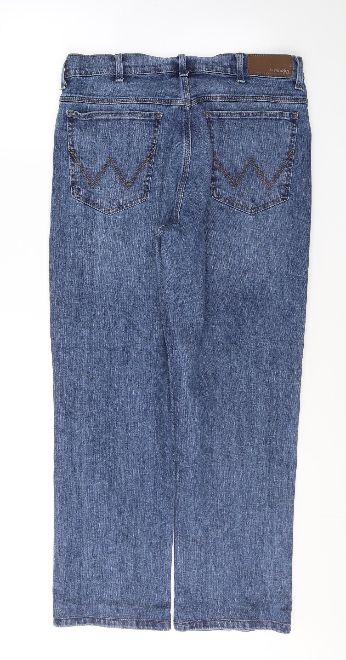 Wrangler Mens Blue  Cotton Straight Jeans Size 36 in L30 in Regular Button