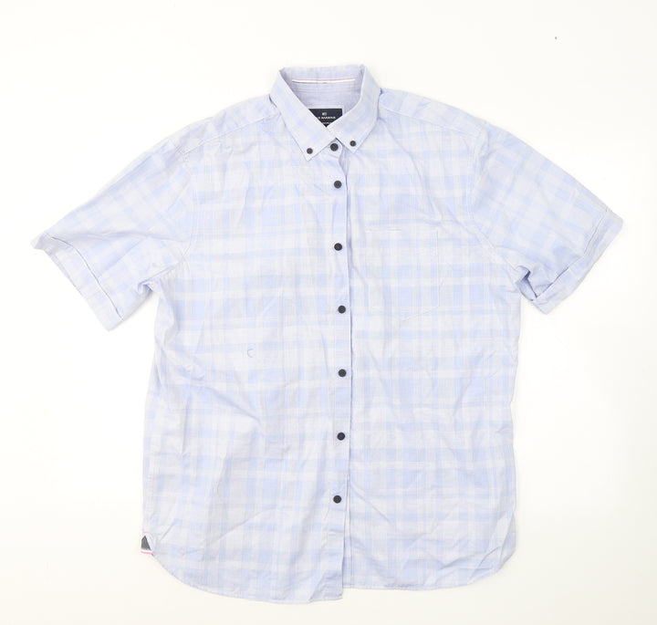 Blue Harbour Mens Blue Plaid Cotton Button-Up Size L Collared Button