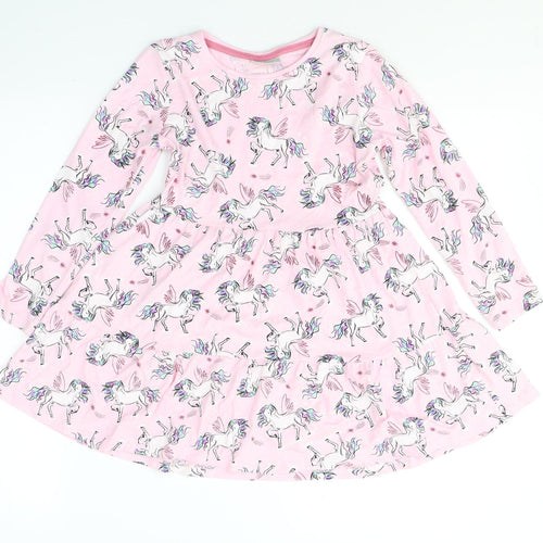 Ilovegirlswear Girls Pink Geometric Cotton A-Line  Size 8 Years  Round Neck Pullover - Unicorn Print