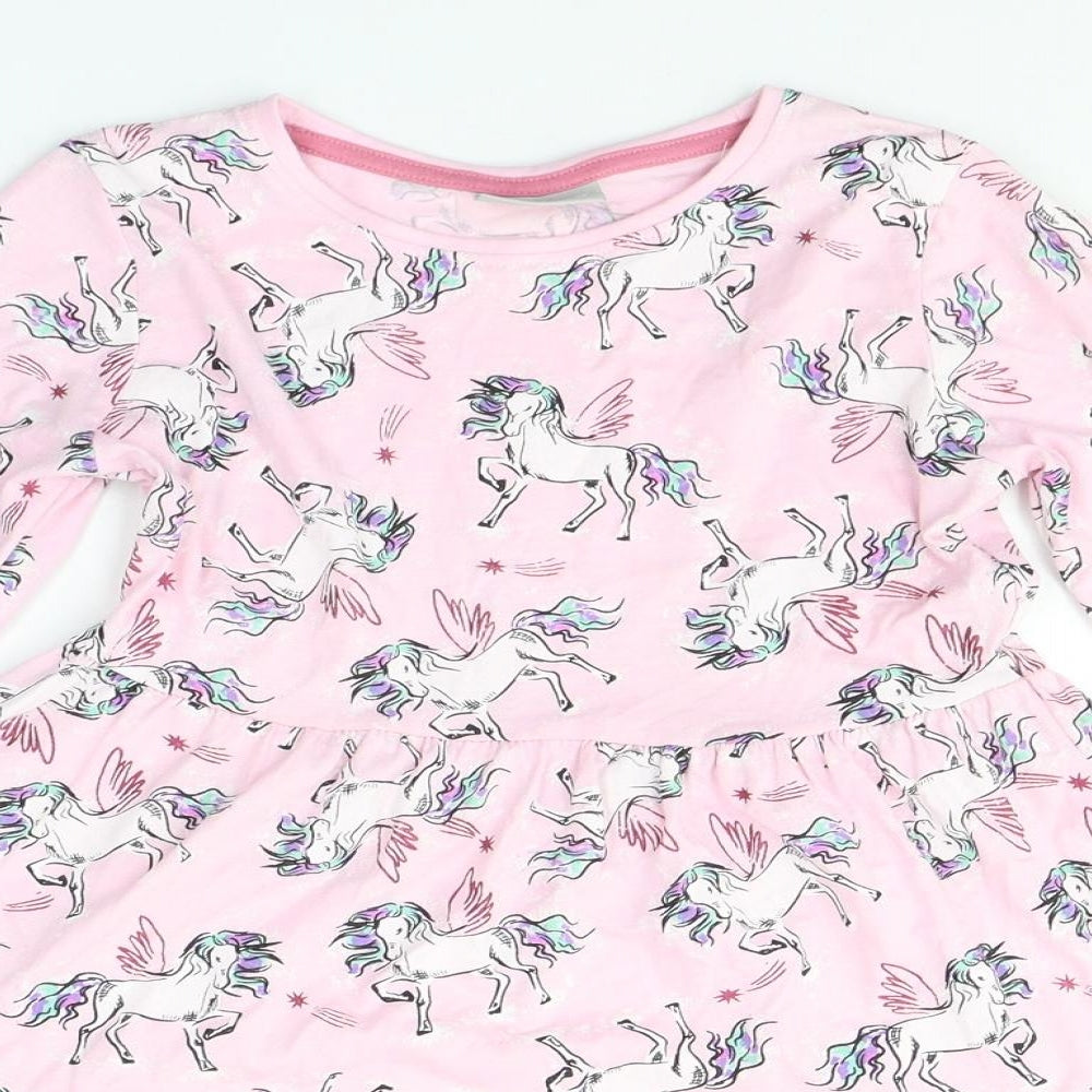 Ilovegirlswear Girls Pink Geometric Cotton A-Line  Size 8 Years  Round Neck Pullover - Unicorn Print
