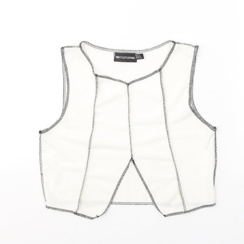 PRETTYLITTLETHING Womens White  Cotton Cropped Tank Size 12 Round Neck