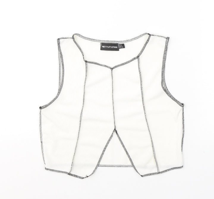 PRETTYLITTLETHING Womens White Cotton Cropped Tank Size 12 Round Neck