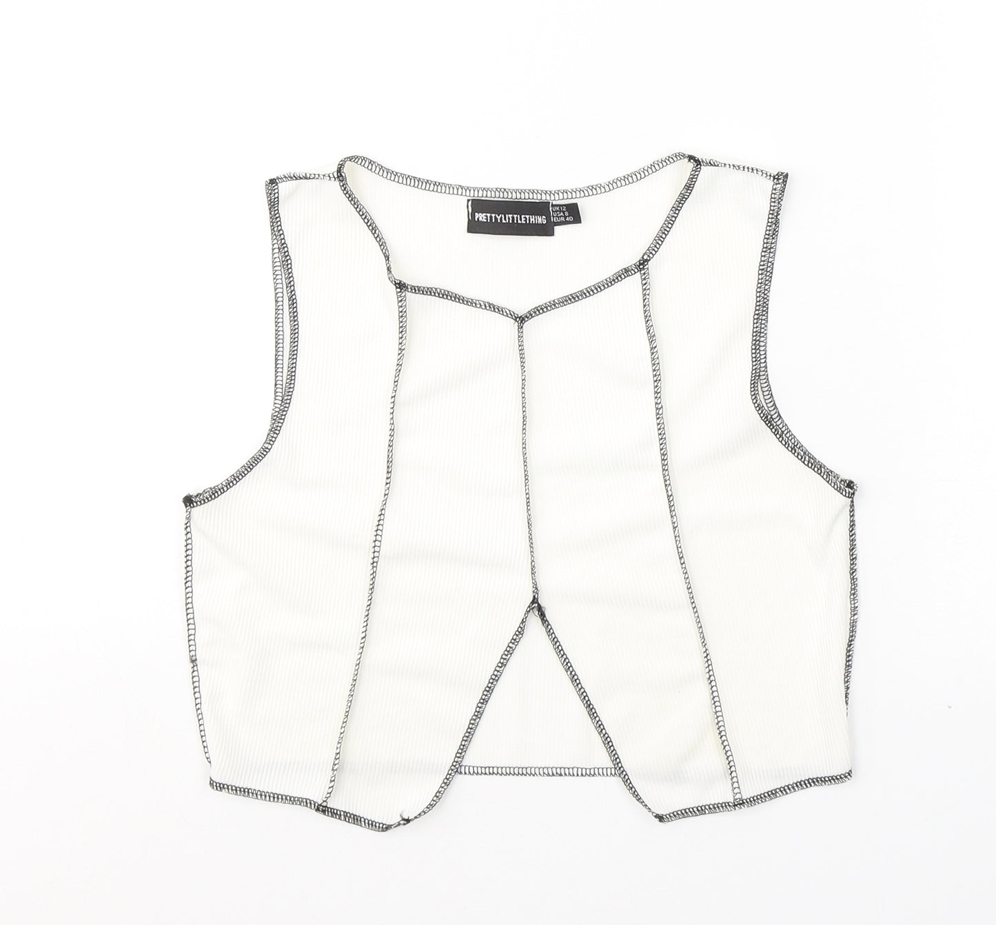 PRETTYLITTLETHING Womens White  Cotton Cropped Tank Size 12 Round Neck
