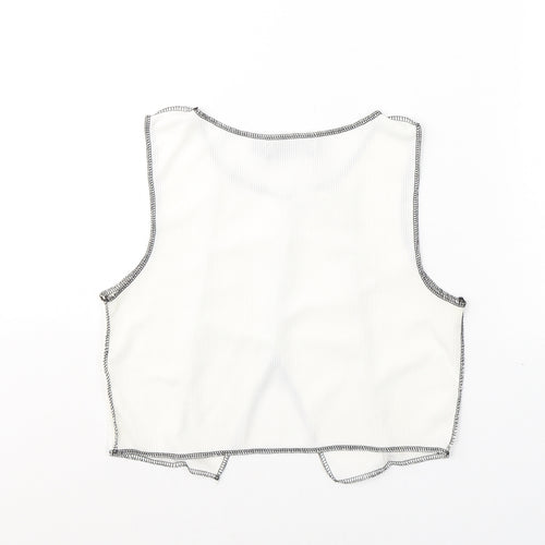 PRETTYLITTLETHING Womens White  Cotton Cropped Tank Size 12 Round Neck