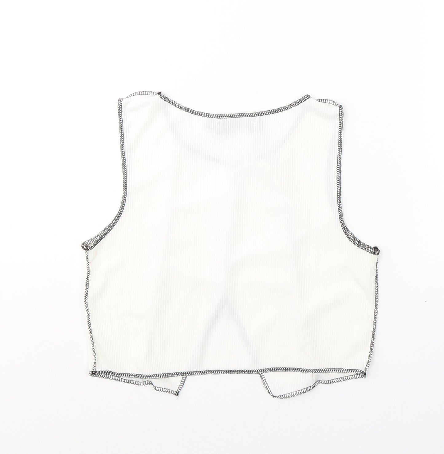 PRETTYLITTLETHING Womens White  Cotton Cropped Tank Size 12 Round Neck