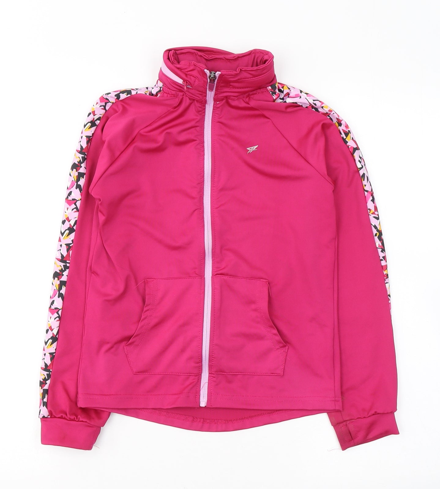 Primark Girls Pink Geometric Polyester Full Zip Hoodie Size 9-10 Years  Zip
