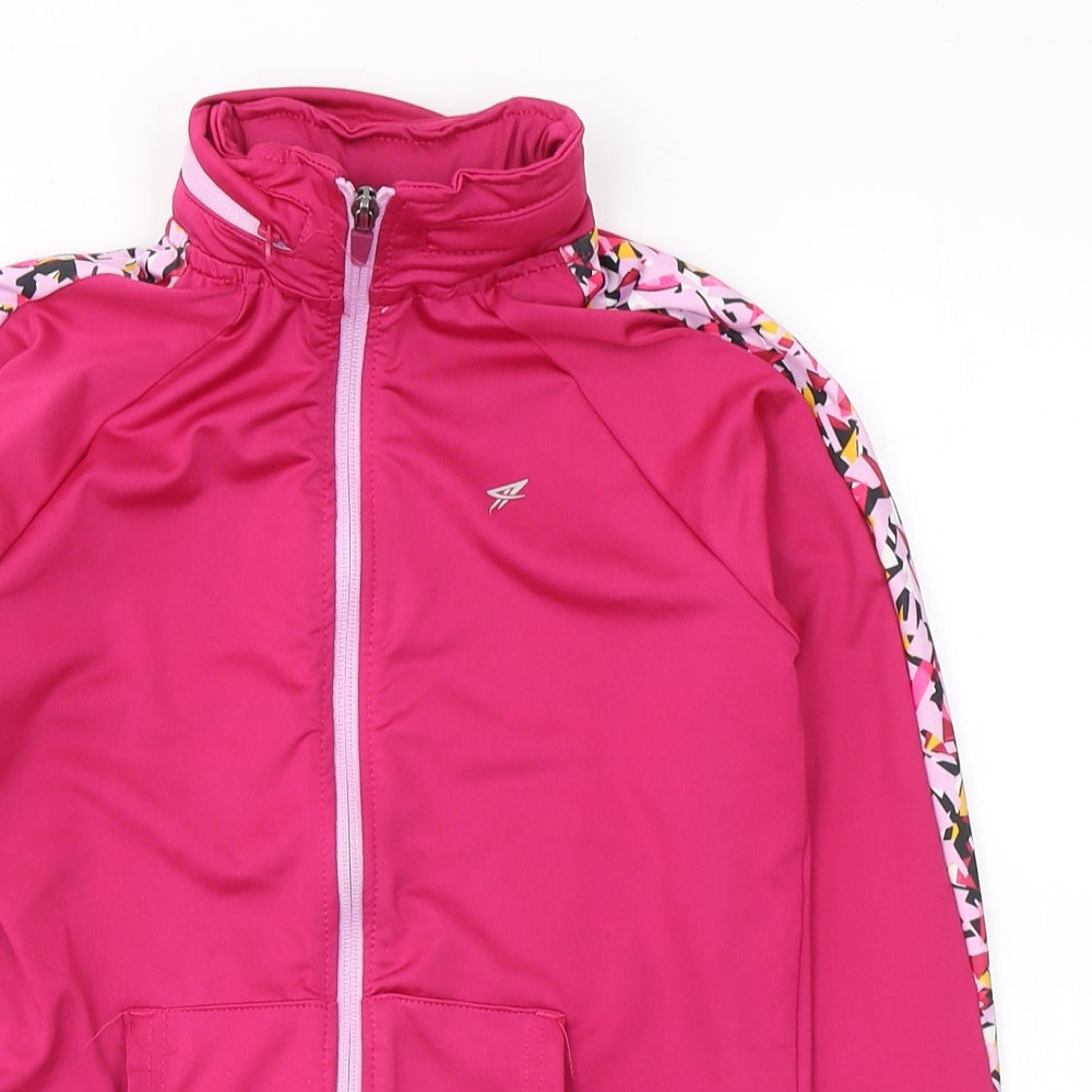 Primark Girls Pink Geometric Polyester Full Zip Hoodie Size 9-10 Years  Zip