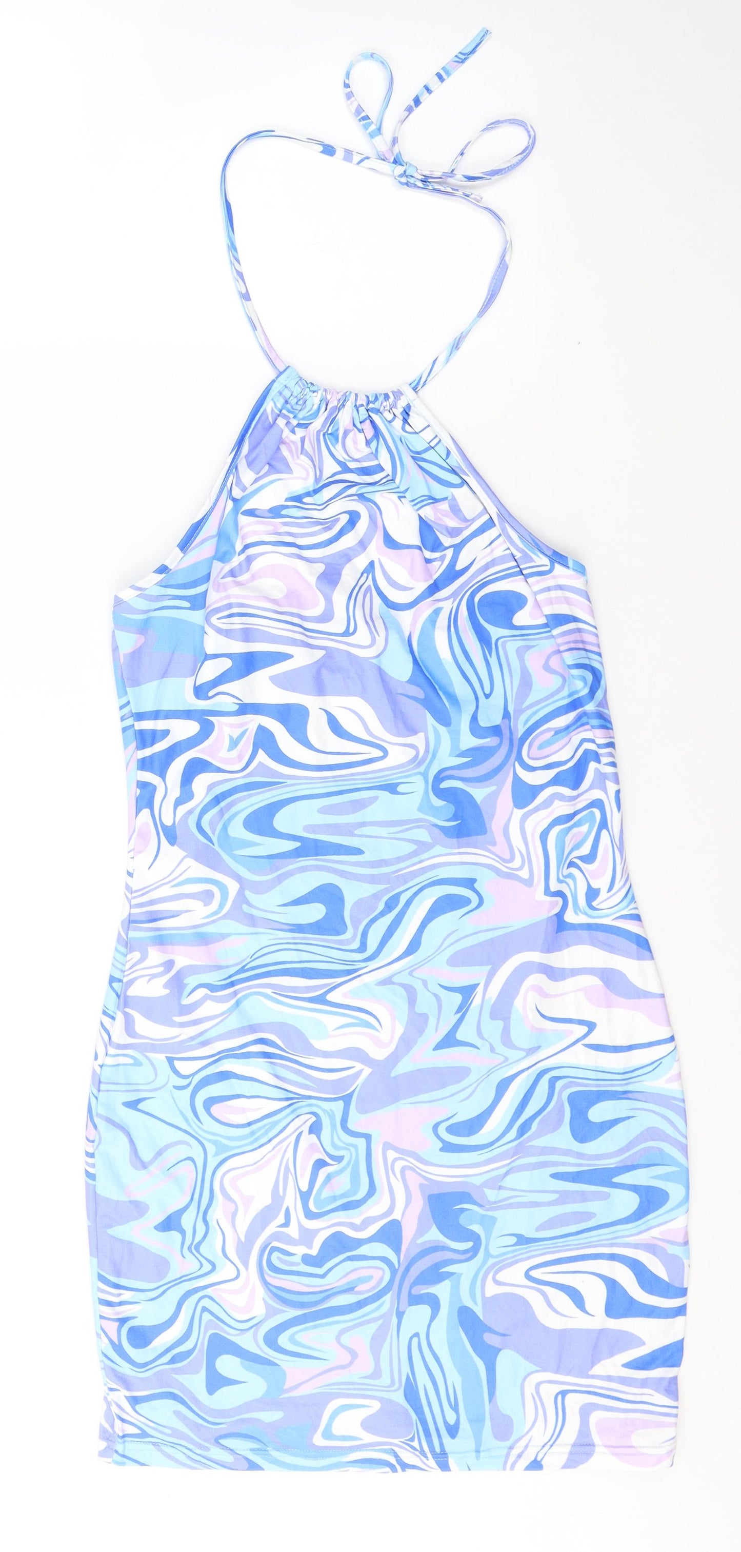 SheIn Womens Black Geometric Cotton Mini  Size L  Halter Tie