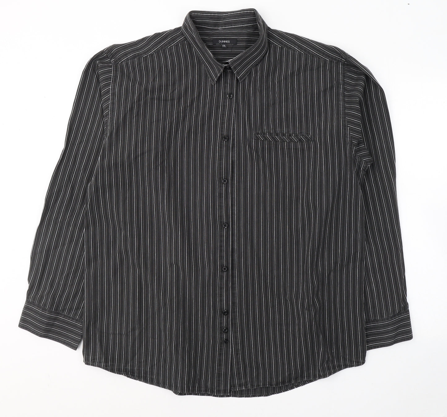 Dunnes Stores Mens Black Striped Cotton  Button-Up Size 2XL Collared Button