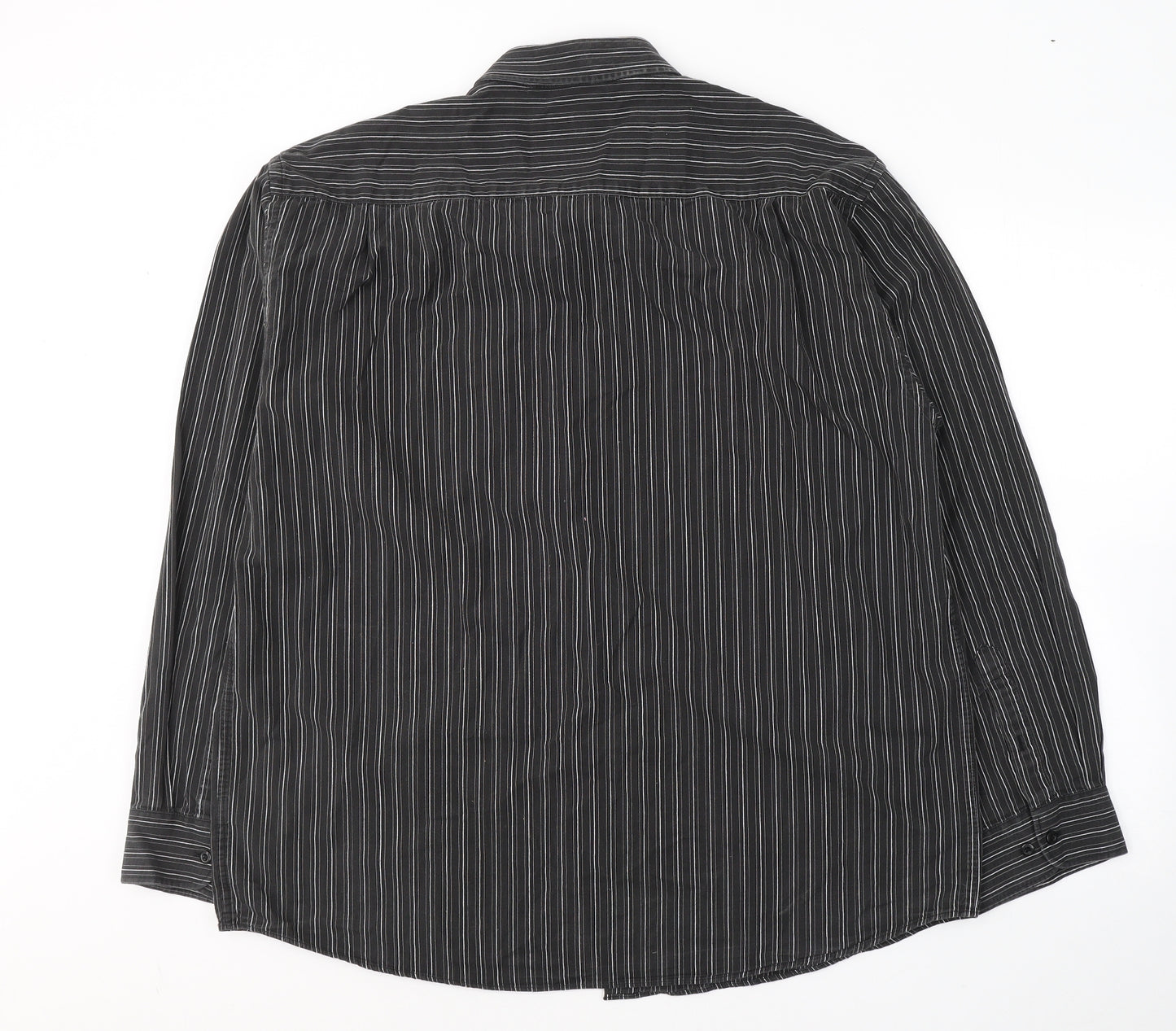 Dunnes Stores Mens Black Striped Cotton  Button-Up Size 2XL Collared Button