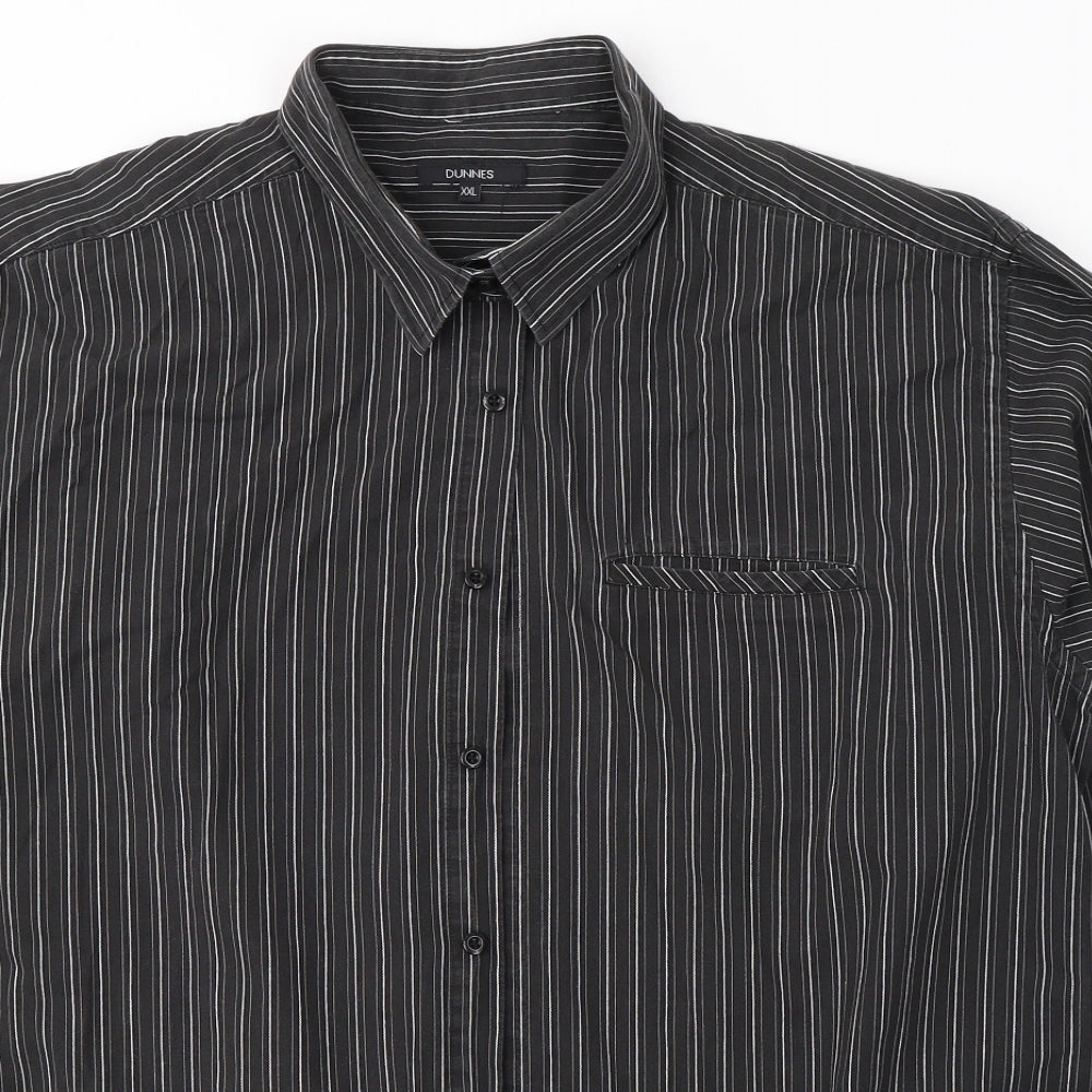 Dunnes Stores Mens Black Striped Cotton  Button-Up Size 2XL Collared Button
