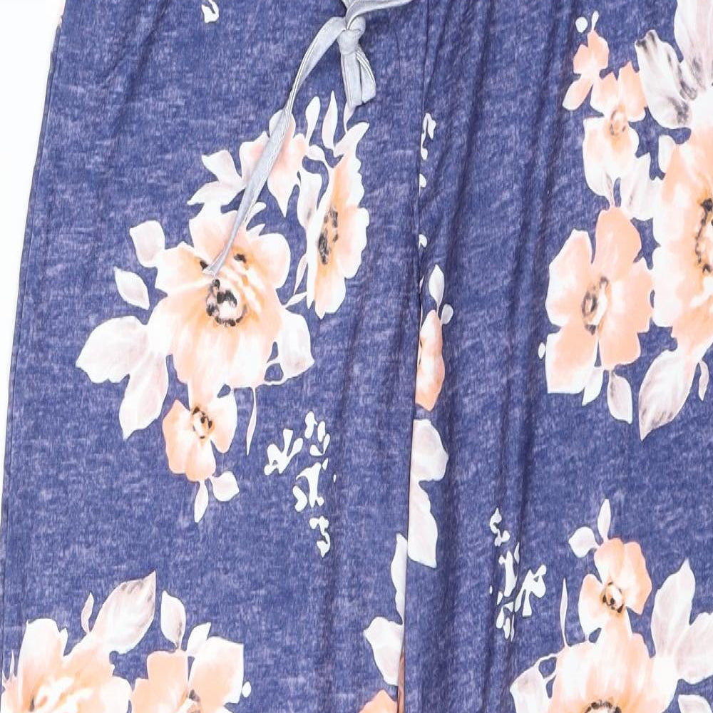 Preworn Womens Blue Floral Polyester Capri Lounge Pants Size M