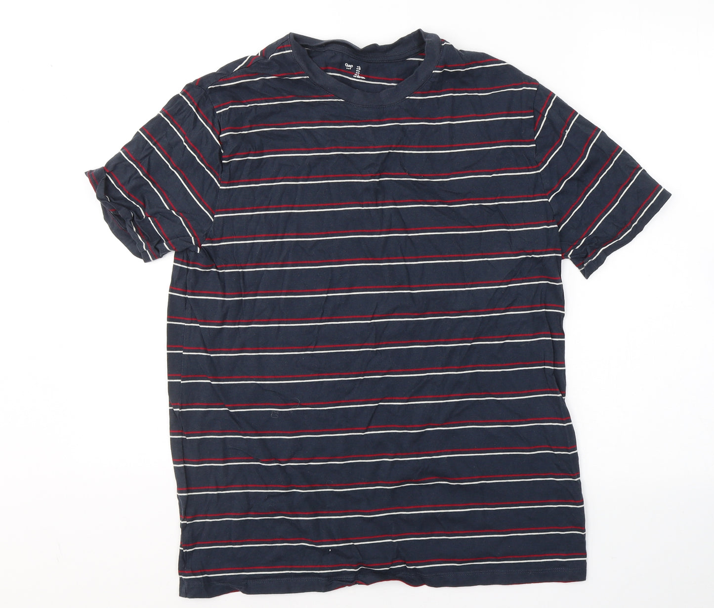 Gap Mens Blue Striped Cotton  T-Shirt Size L Round Neck