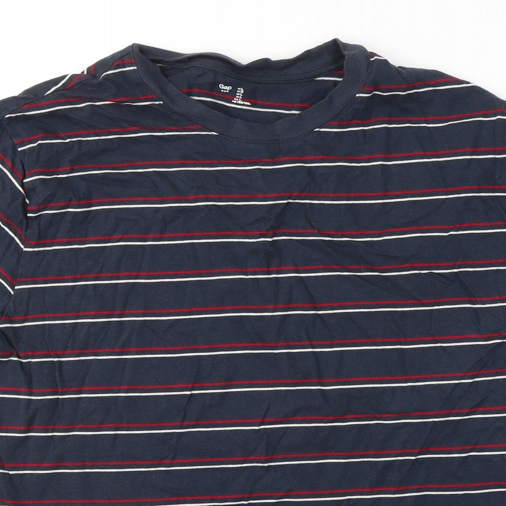 Gap Mens Blue Striped Cotton  T-Shirt Size L Round Neck