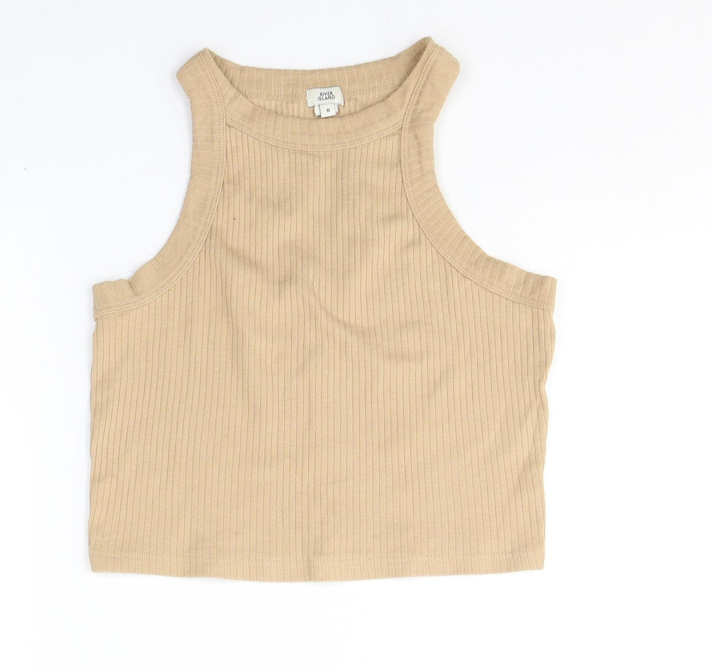 River Island Womens Beige  Cotton Cropped T-Shirt Size 8 Round Neck
