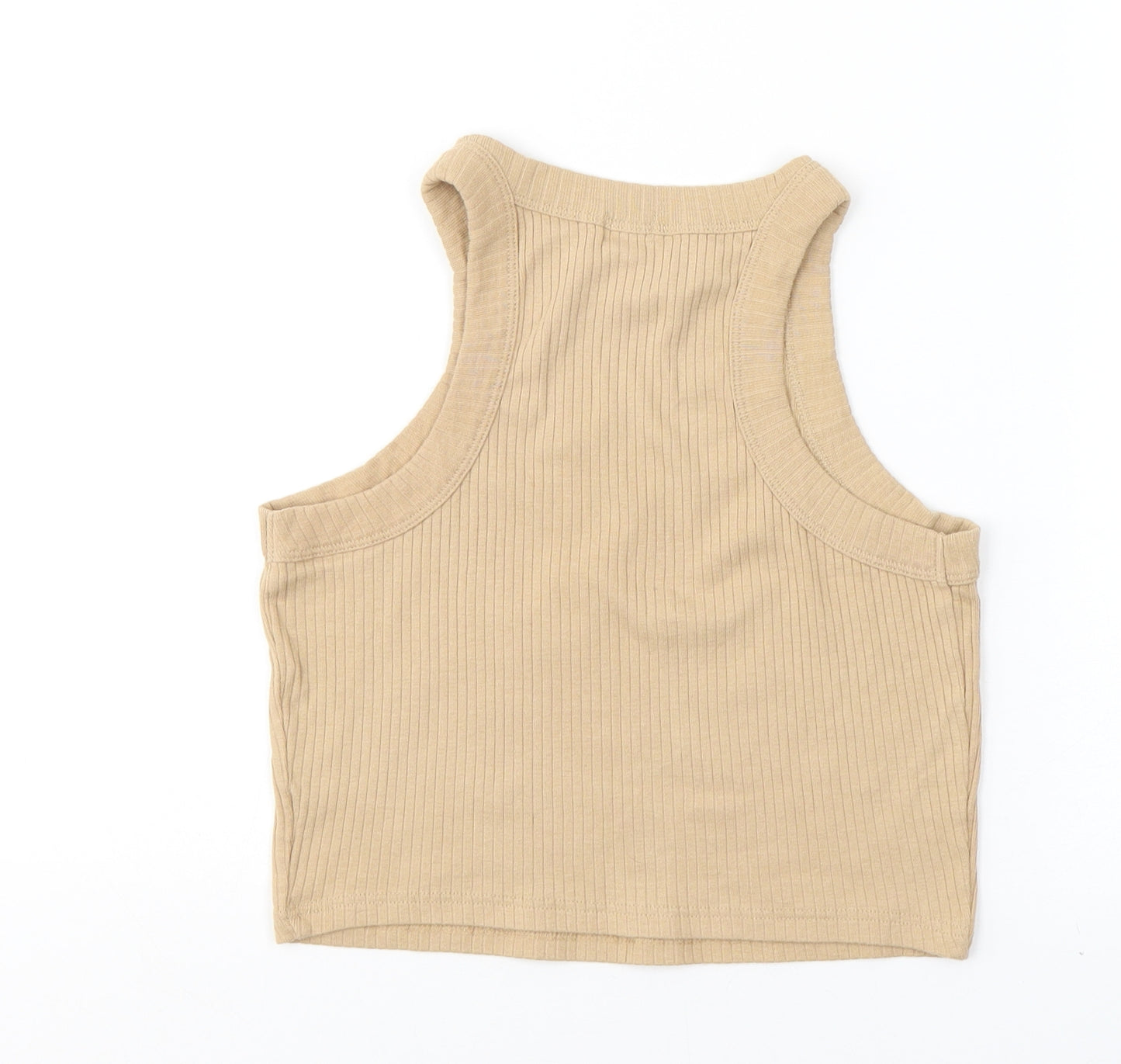 River Island Womens Beige  Cotton Cropped T-Shirt Size 8 Round Neck