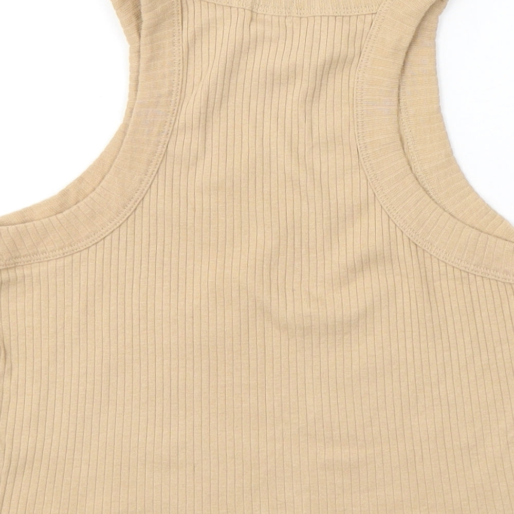 River Island Womens Beige  Cotton Cropped T-Shirt Size 8 Round Neck