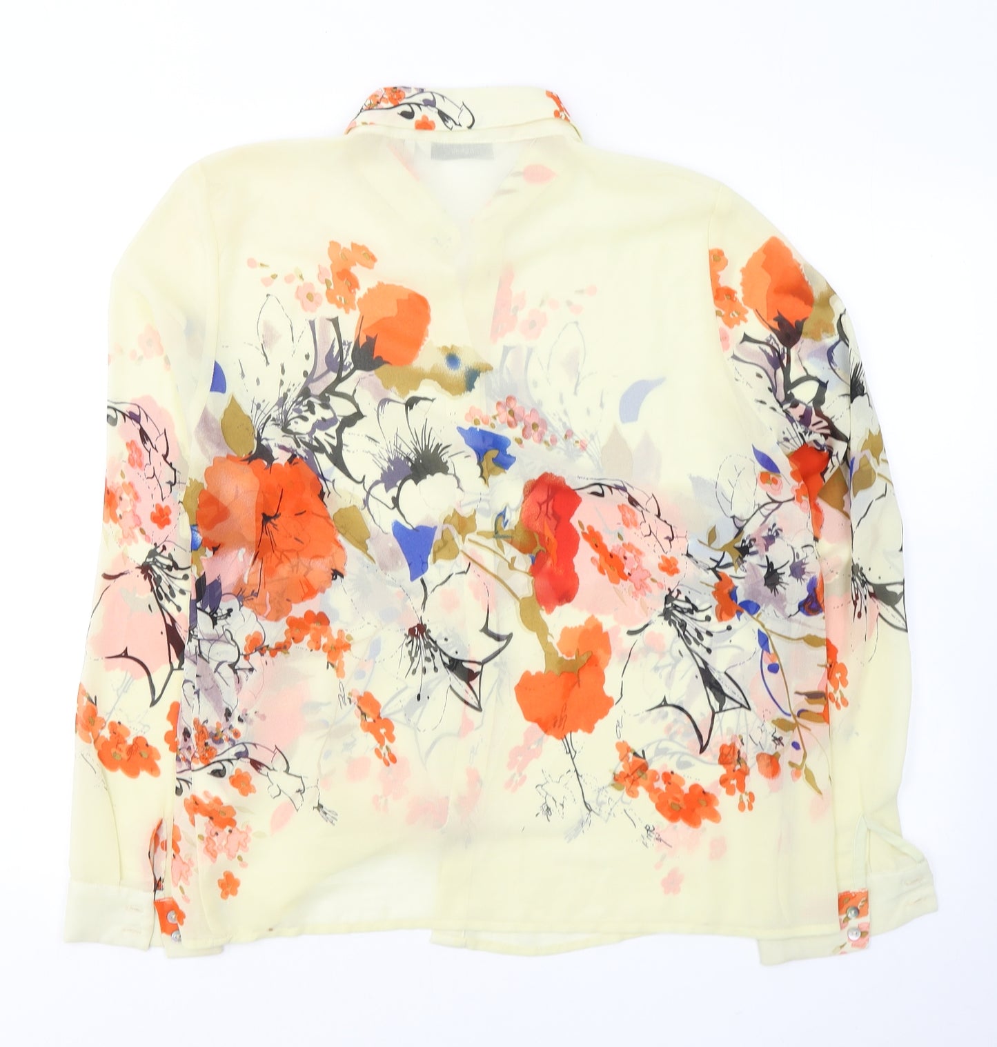 Numph Womens Yellow Floral Polyester Basic Button-Up Size 12 Collared