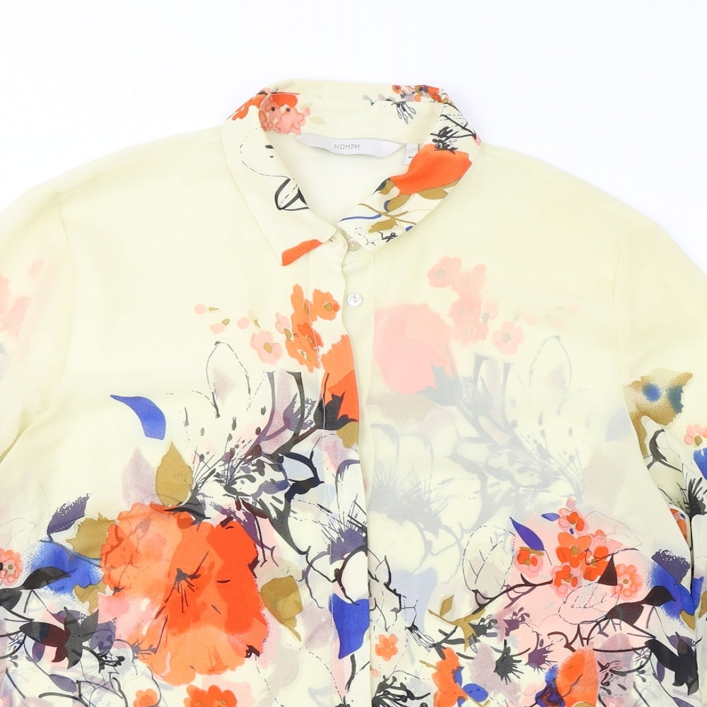 Numph Womens Yellow Floral Polyester Basic Button-Up Size 12 Collared
