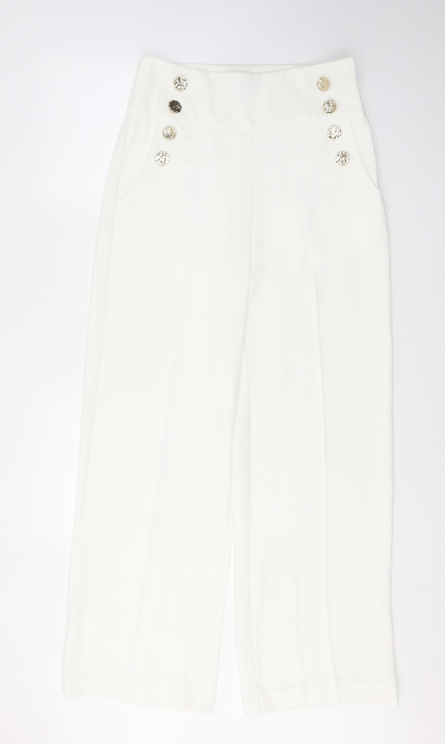 River Island Womens White  Polyester Trousers  Size 12 L31 in Regular Zip