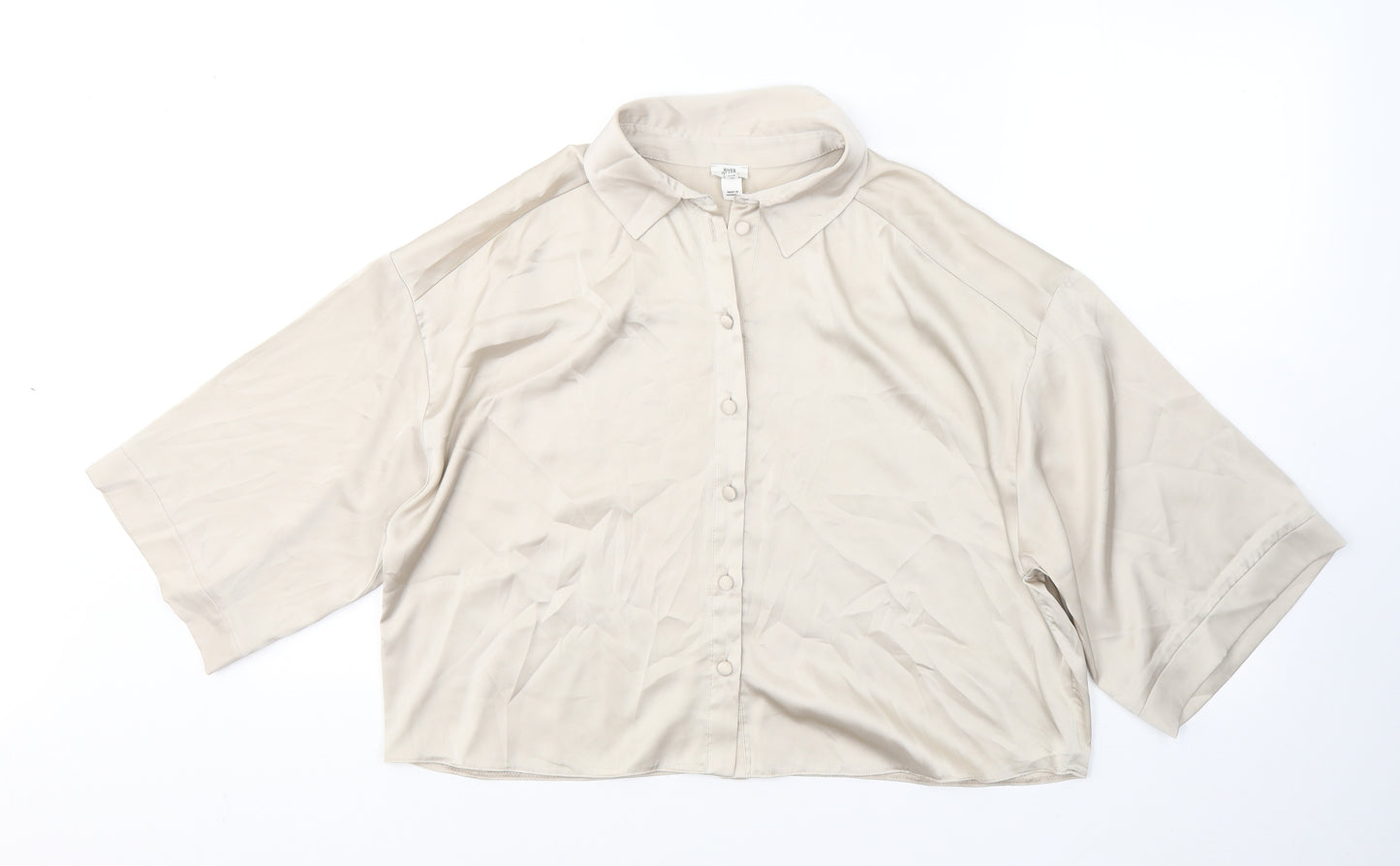 River Island Womens Beige  Polyester Basic Button-Up Size 12 Collared