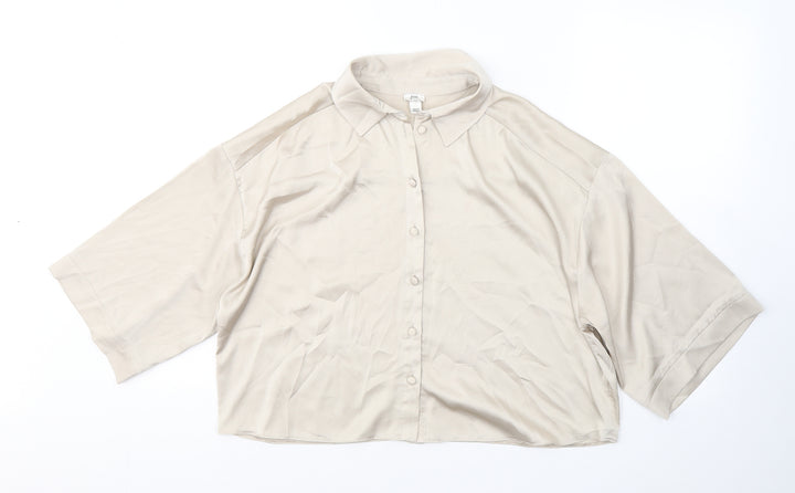 River Island Womens Beige  Polyester Basic Button-Up Size 12 Collared