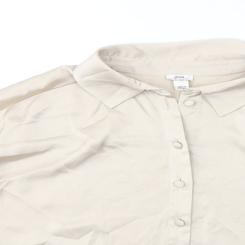 River Island Womens Beige  Polyester Basic Button-Up Size 12 Collared