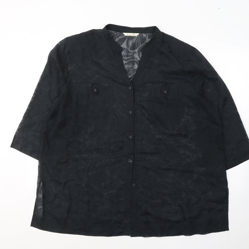 ELVI Womens Black Floral Polyester Basic Button-Up Size 26 Collared