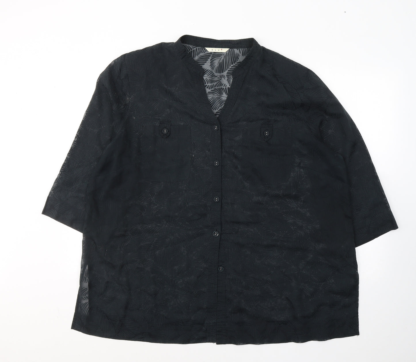 ELVI Womens Black Floral Polyester Basic Button-Up Size 26 Collared