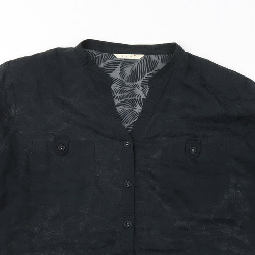 ELVI Womens Black Floral Polyester Basic Button-Up Size 26 Collared