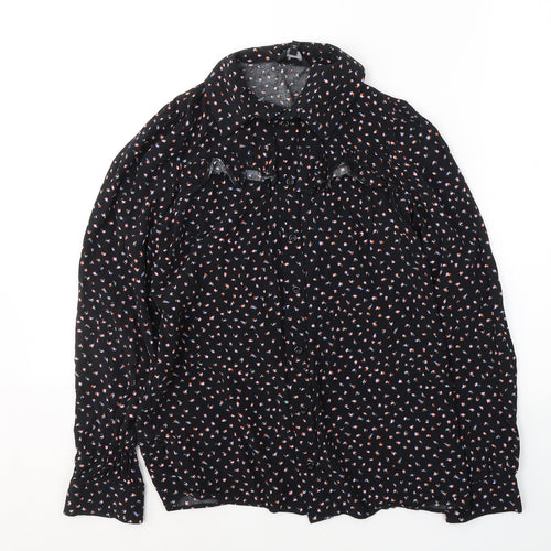 NEXT Womens Black Geometric Viscose Jersey Button-Up Size 6 Collared