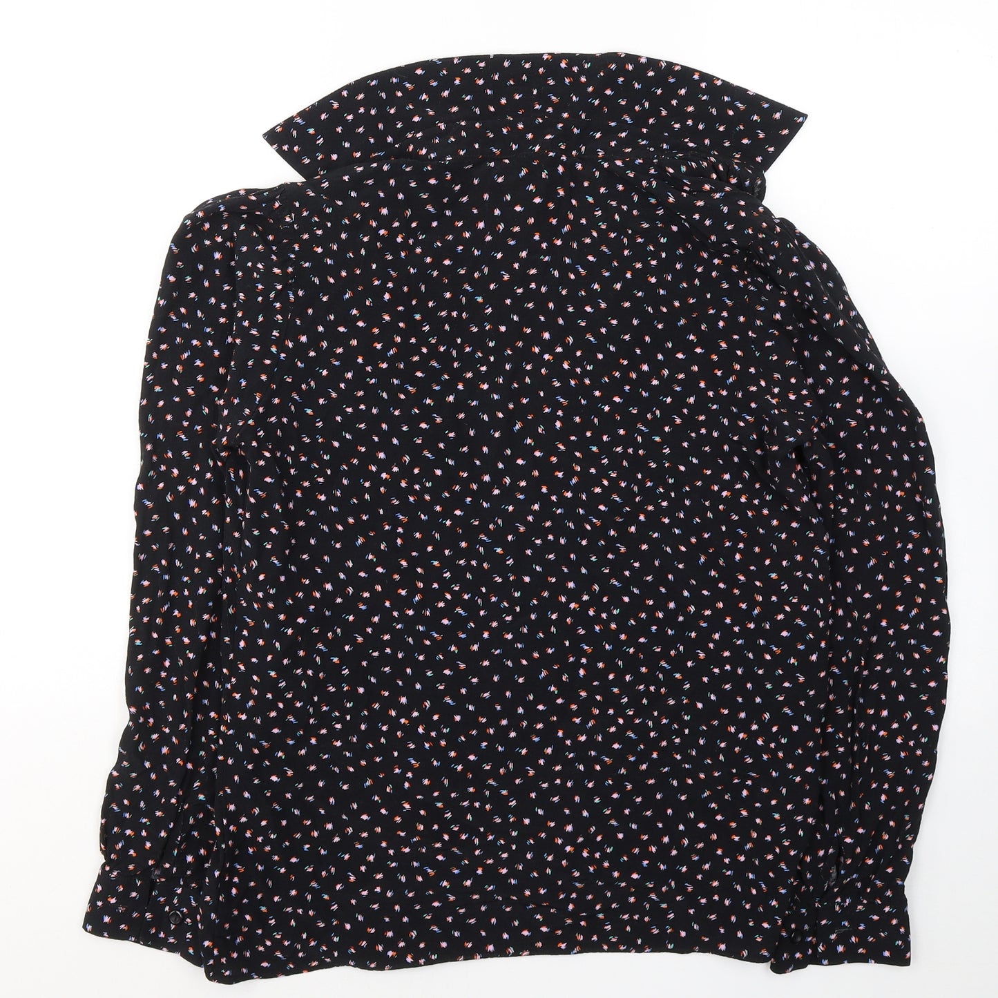 NEXT Womens Black Geometric Viscose Jersey Button-Up Size 6 Collared