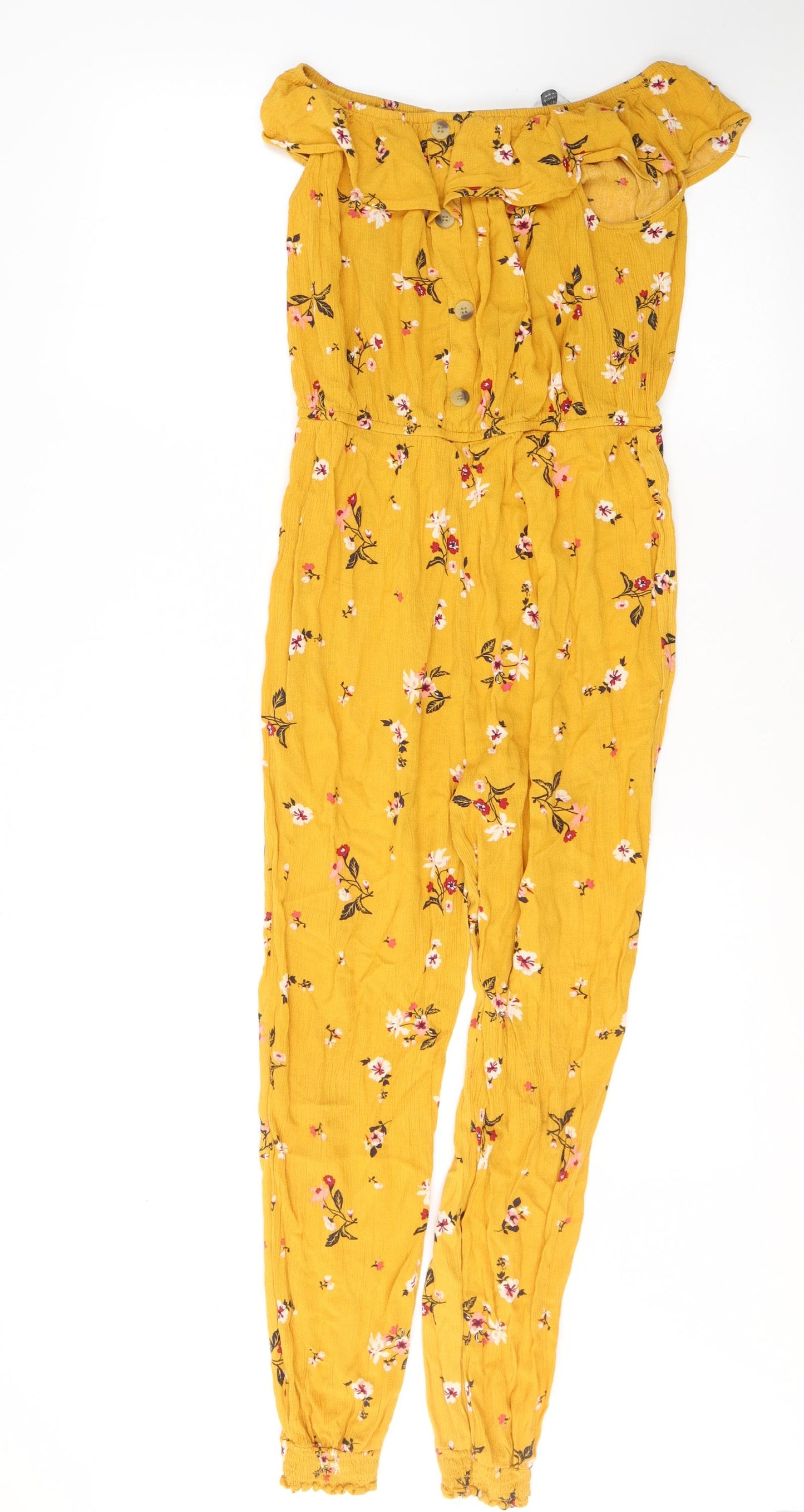 Primark Girls Yellow Floral Polyester Jumpsuit One-Piece Size 12-13 Years  Pullover