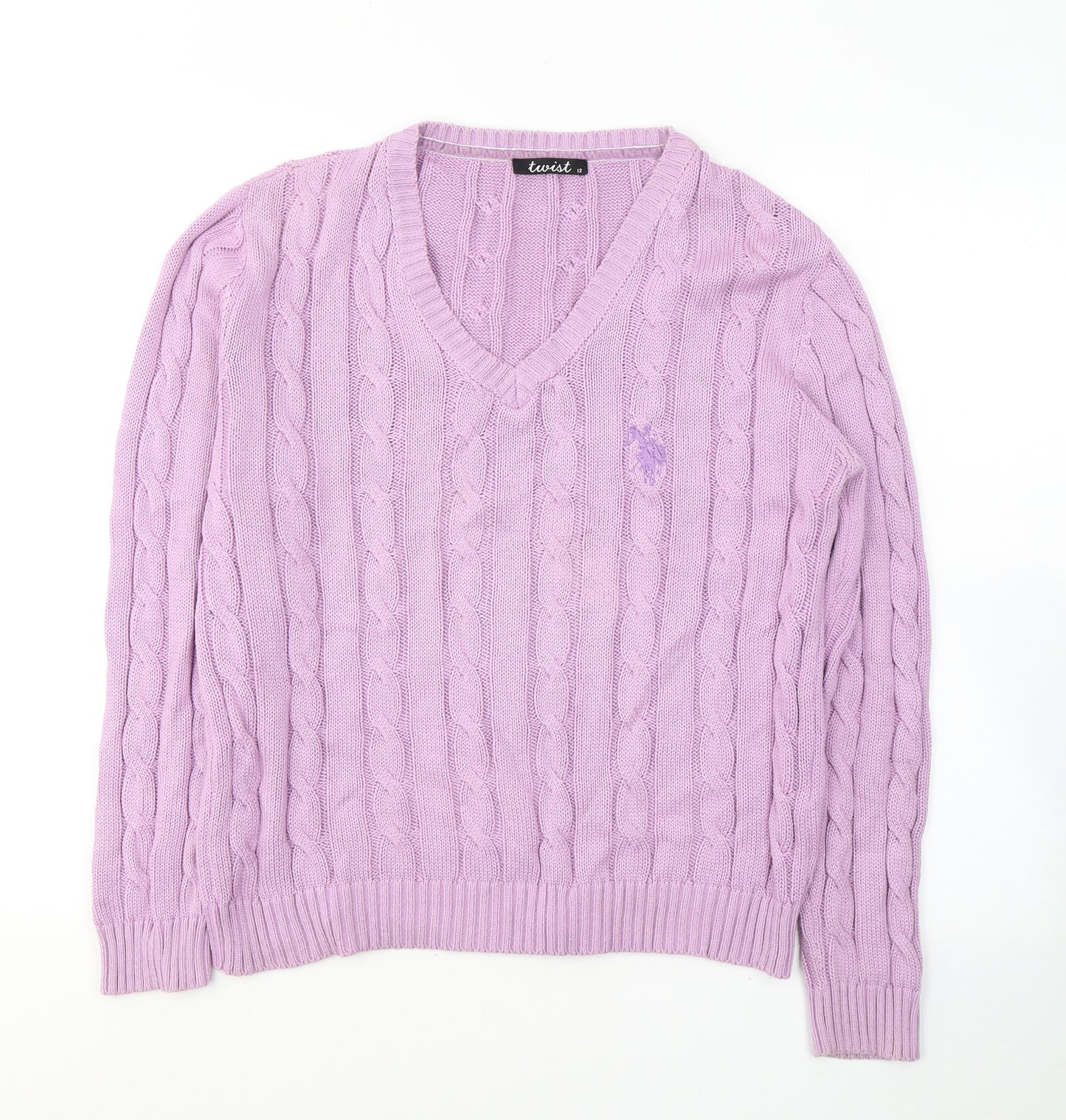 Twist Womens Purple Round Neck  Cotton Pullover Jumper Size 12