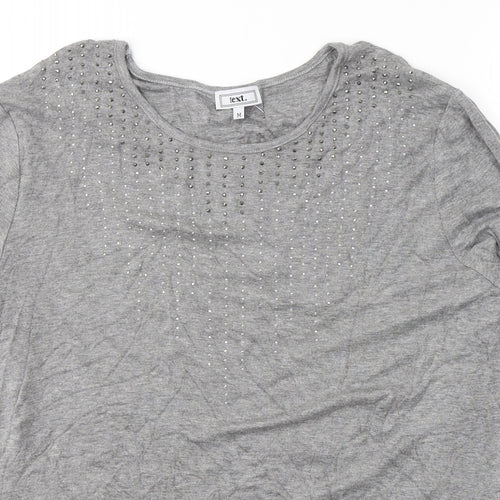 text. Womens Grey  Viscose Jersey Blouse Size M Round Neck