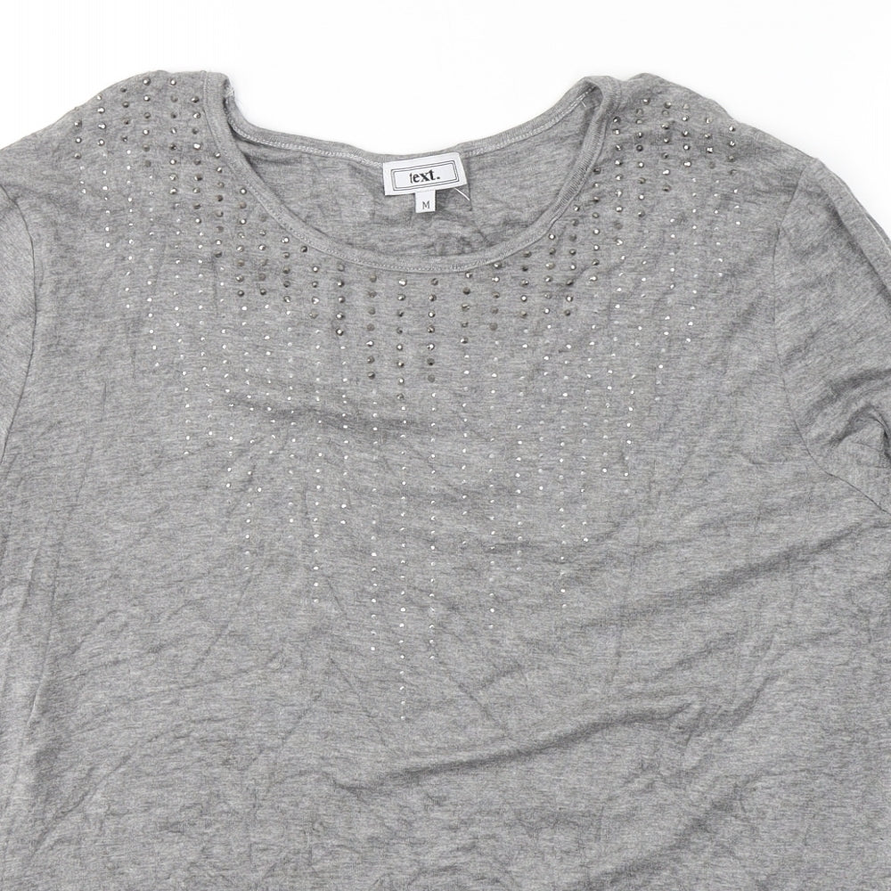 text. Womens Grey  Viscose Jersey Blouse Size M Round Neck