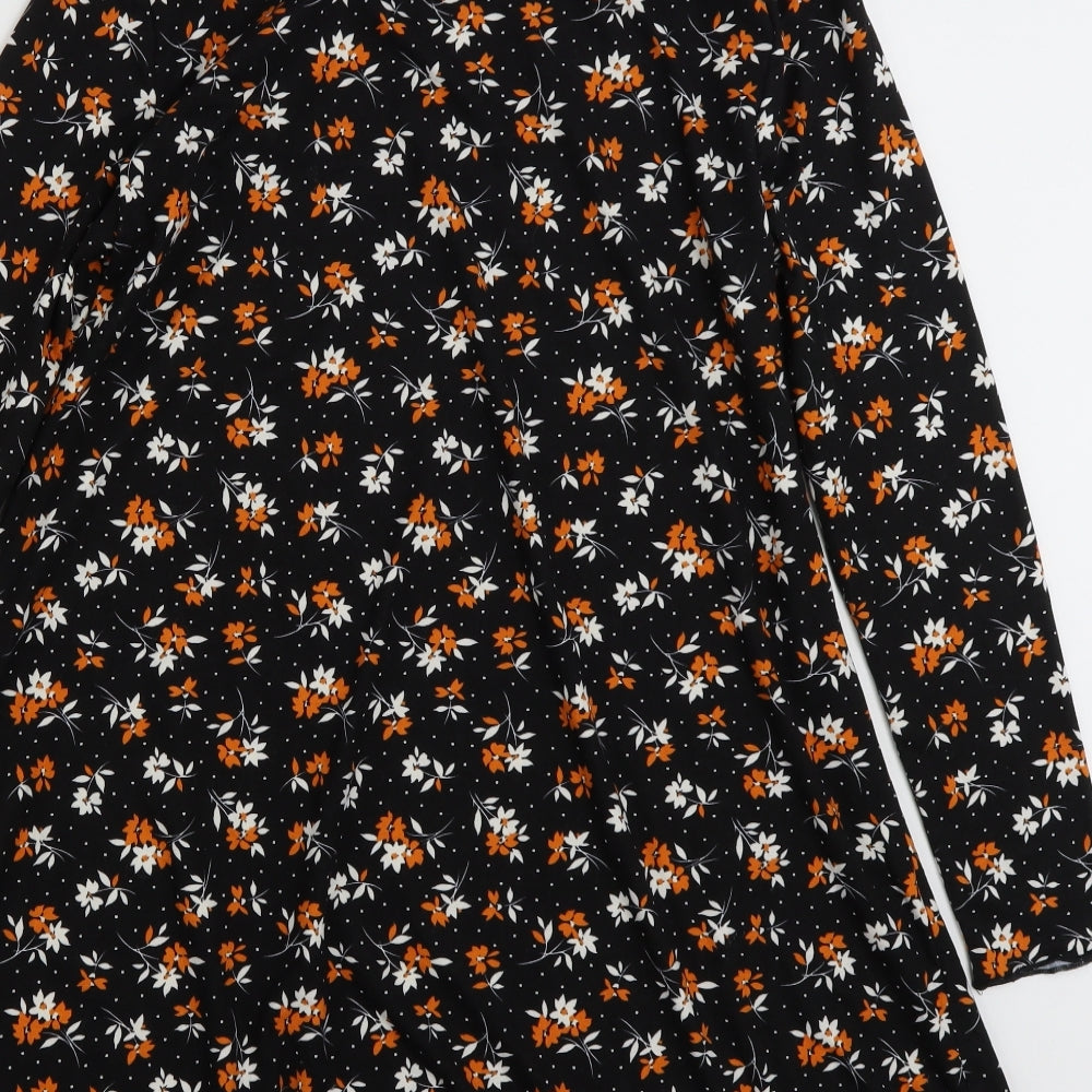 New Look Womens Black Floral Polyester A-Line  Size 10  Round Neck Pullover