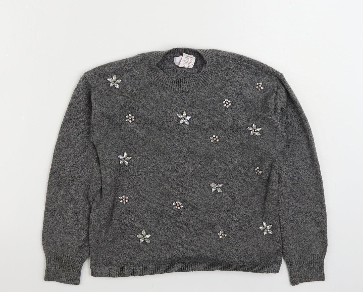 Lulurain  Girls Grey Crew Neck  Cotton Pullover Jumper Size 11-12 Years  Pullover