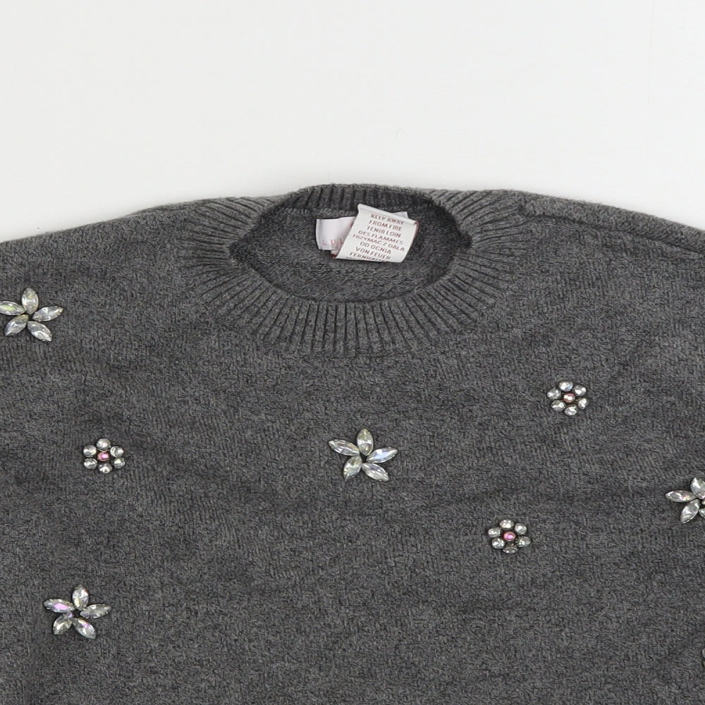 Lulurain  Girls Grey Crew Neck  Cotton Pullover Jumper Size 11-12 Years  Pullover