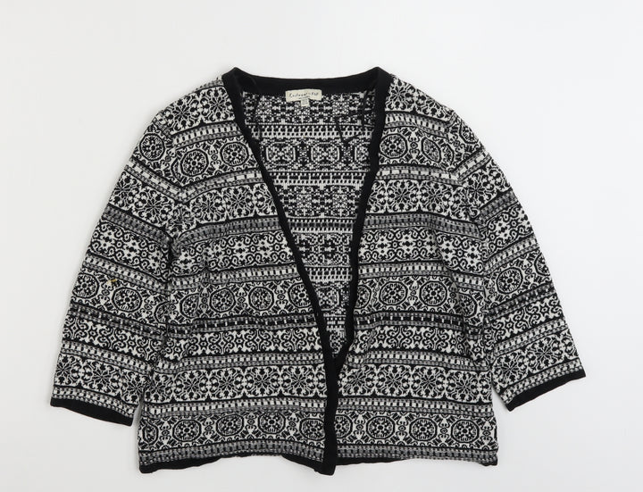 F&F Womens Black V-Neck Geometric Cotton Cardigan Jumper Size 12
