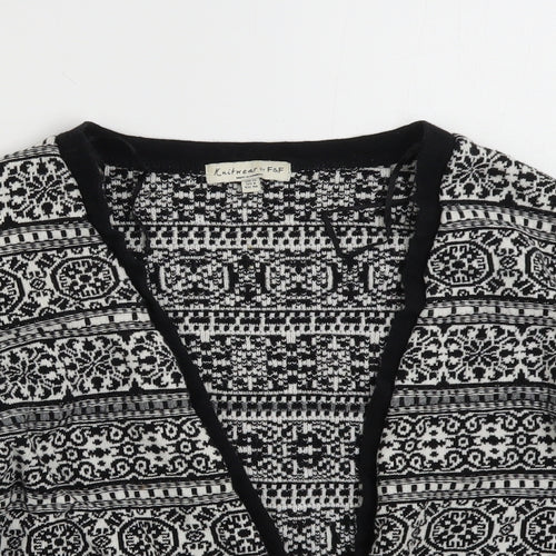 F&F Womens Black V-Neck Geometric Cotton Cardigan Jumper Size 12