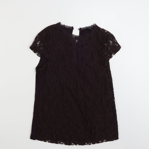 Dorothy Perkins Womens Purple Floral Polyester Basic T-Shirt Size 12 Round Neck