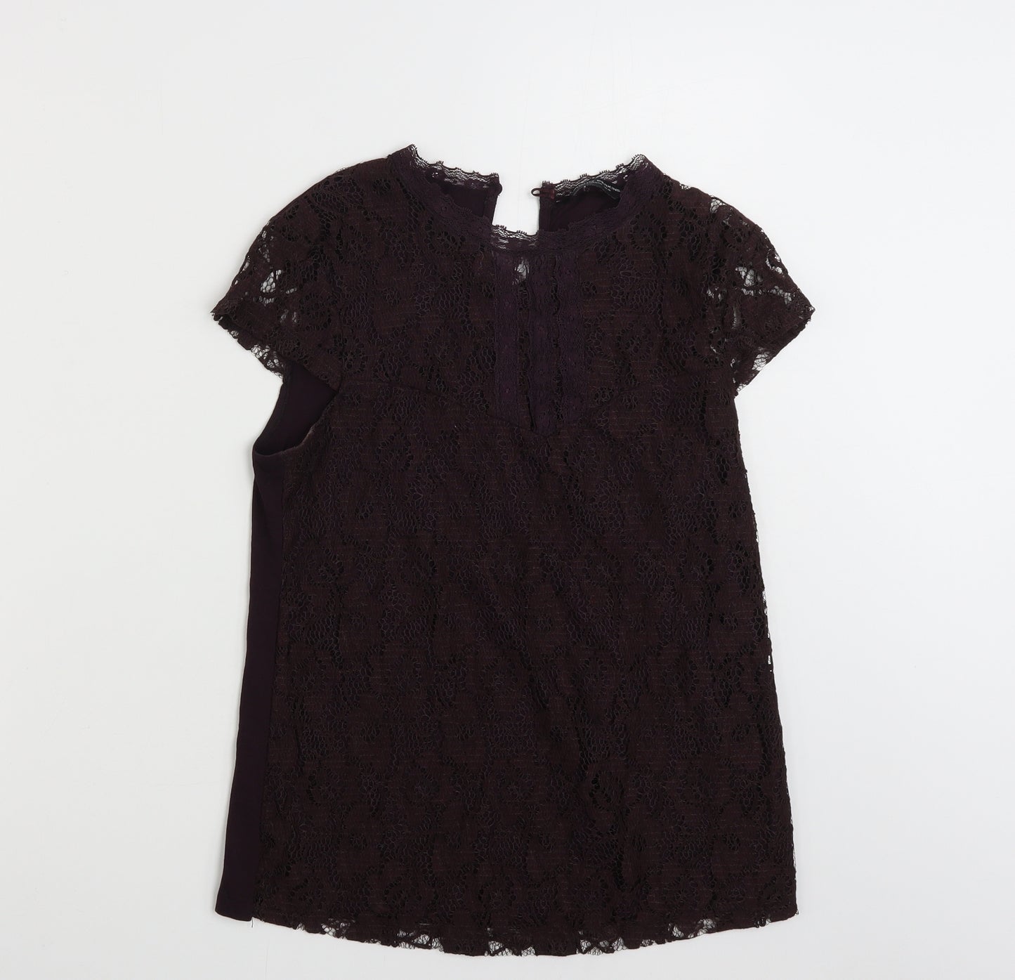 Dorothy Perkins Womens Purple Floral Polyester Basic T-Shirt Size 12 Round Neck