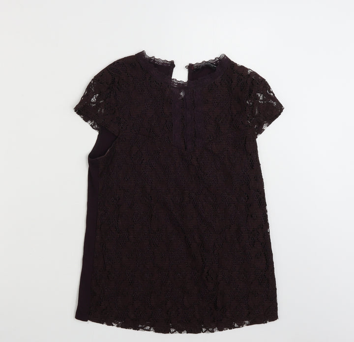 Dorothy Perkins Womens Purple Floral Polyester Basic T-Shirt Size 12 Round Neck